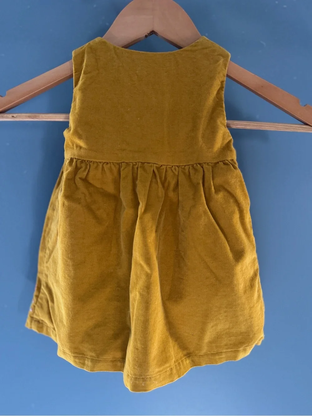 Mini Boden Mustard Yellow Corduroy Dress with Bunny Embroidery